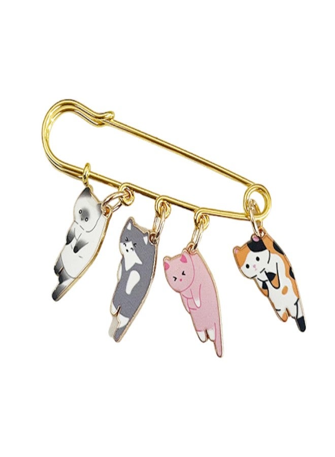 POYAMUSE Lovely Cat Charms Gold-Tone Safety Pins - Calico, Ginger, Siamese Cat Dangle Accessory Brooch Pin for Cat Lover Gift-calico - Image 1